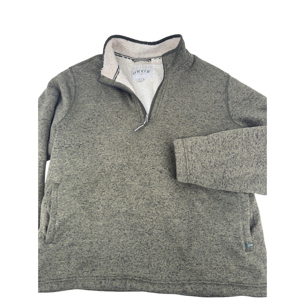 Orvis Quarter Zip Sherpa Lined Pullover Mens XXL Green Sweater Fleece 8865